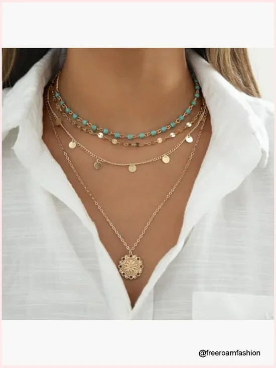 Layered Turquoise Sunflower Pendant Necklace with Extender Chain - Picture 2 of 6